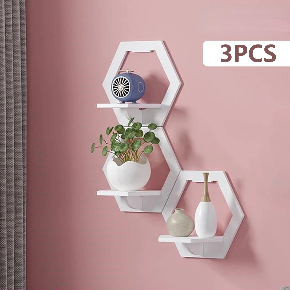 Terracotta Pot - 3 buah rak dinding segi enam